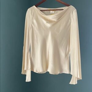 Flores & Flores 100% Silk Ivory Satin Top | Size 12 | NWT Elegant Blouse